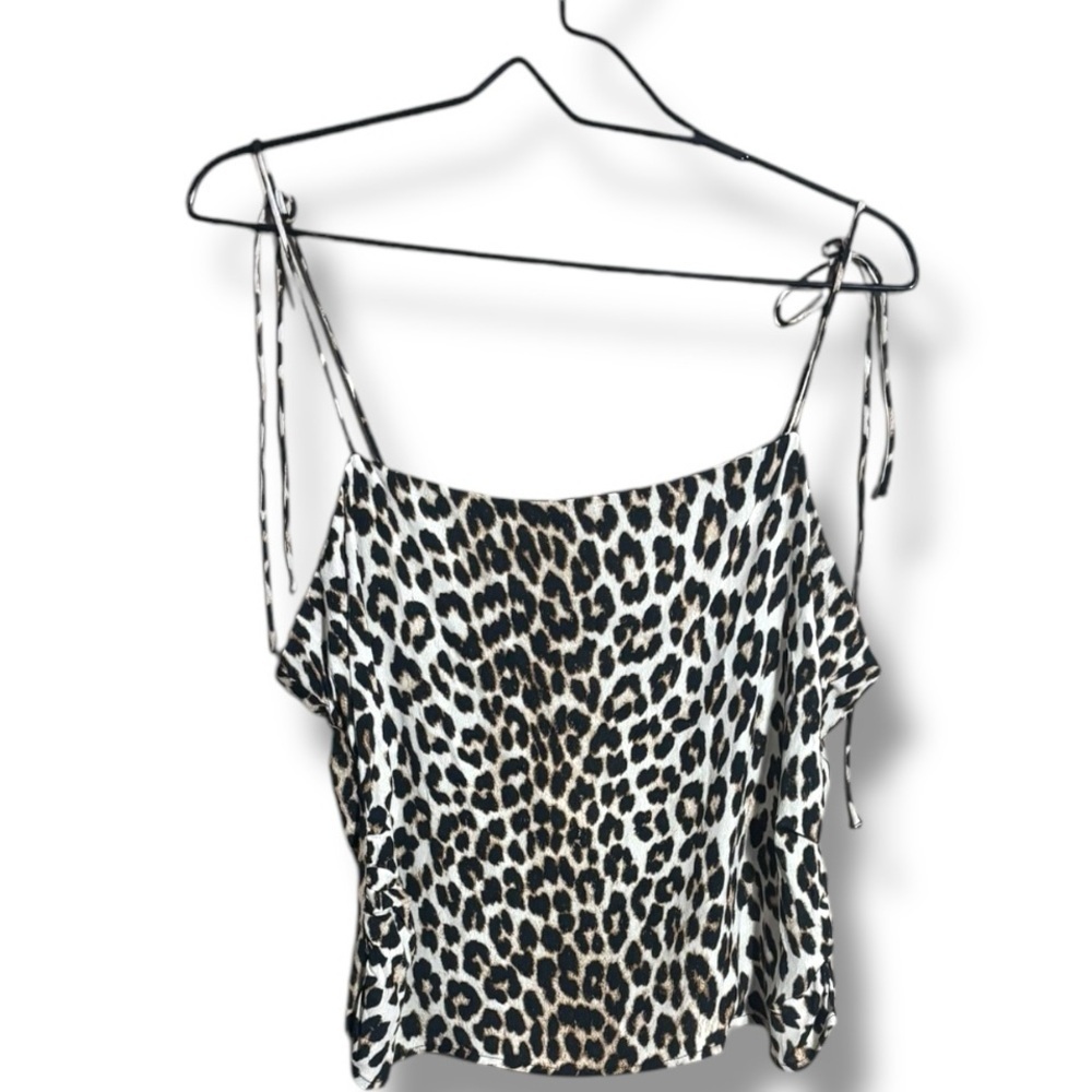 H&M NWT Tie Strap Rouched Back Light Beige/Leopard Print Draped Camisole Top - Picture 11 of 15